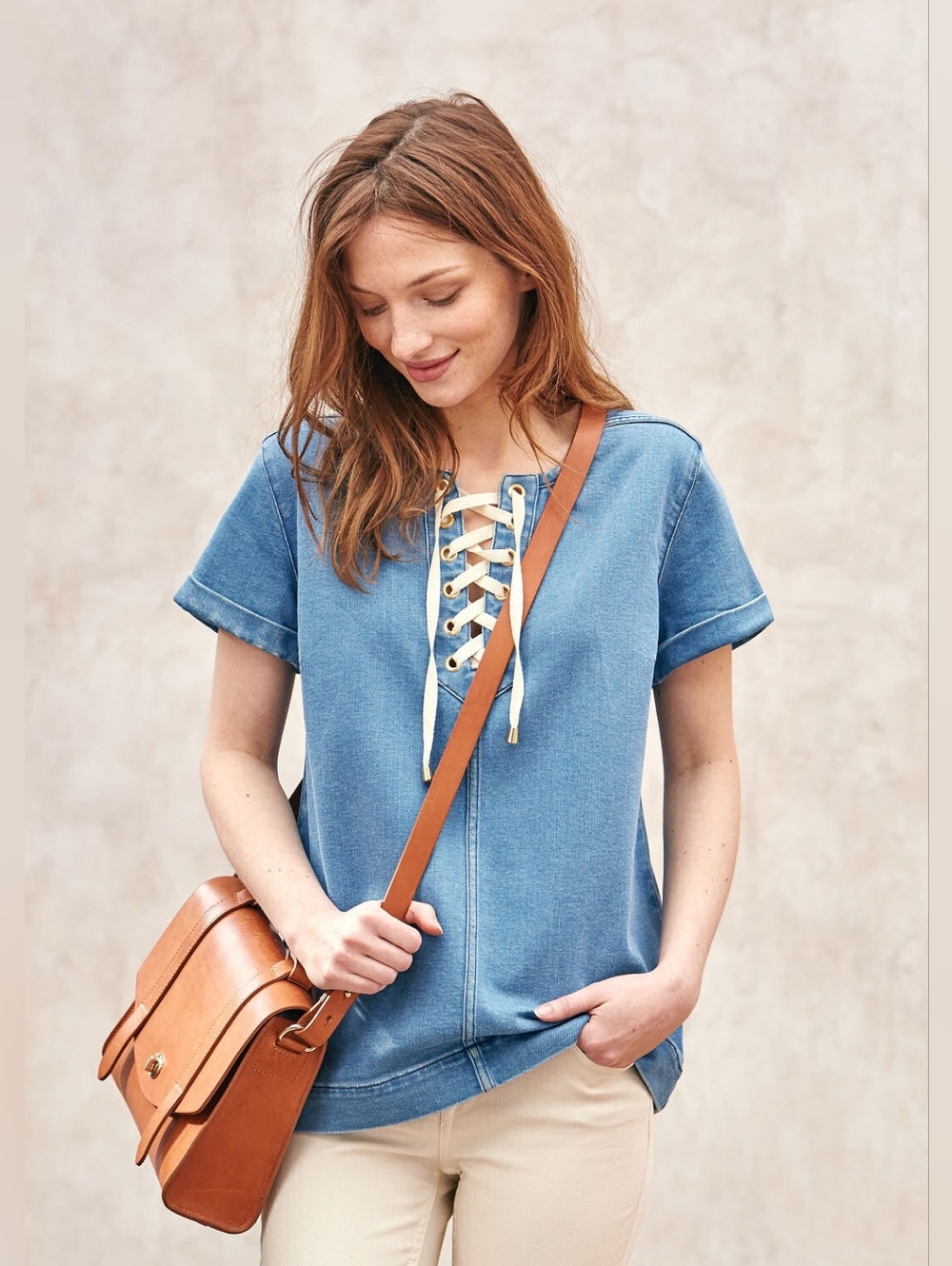 SEZANE Denim Gigi Laced Denim Blouse - Size 34